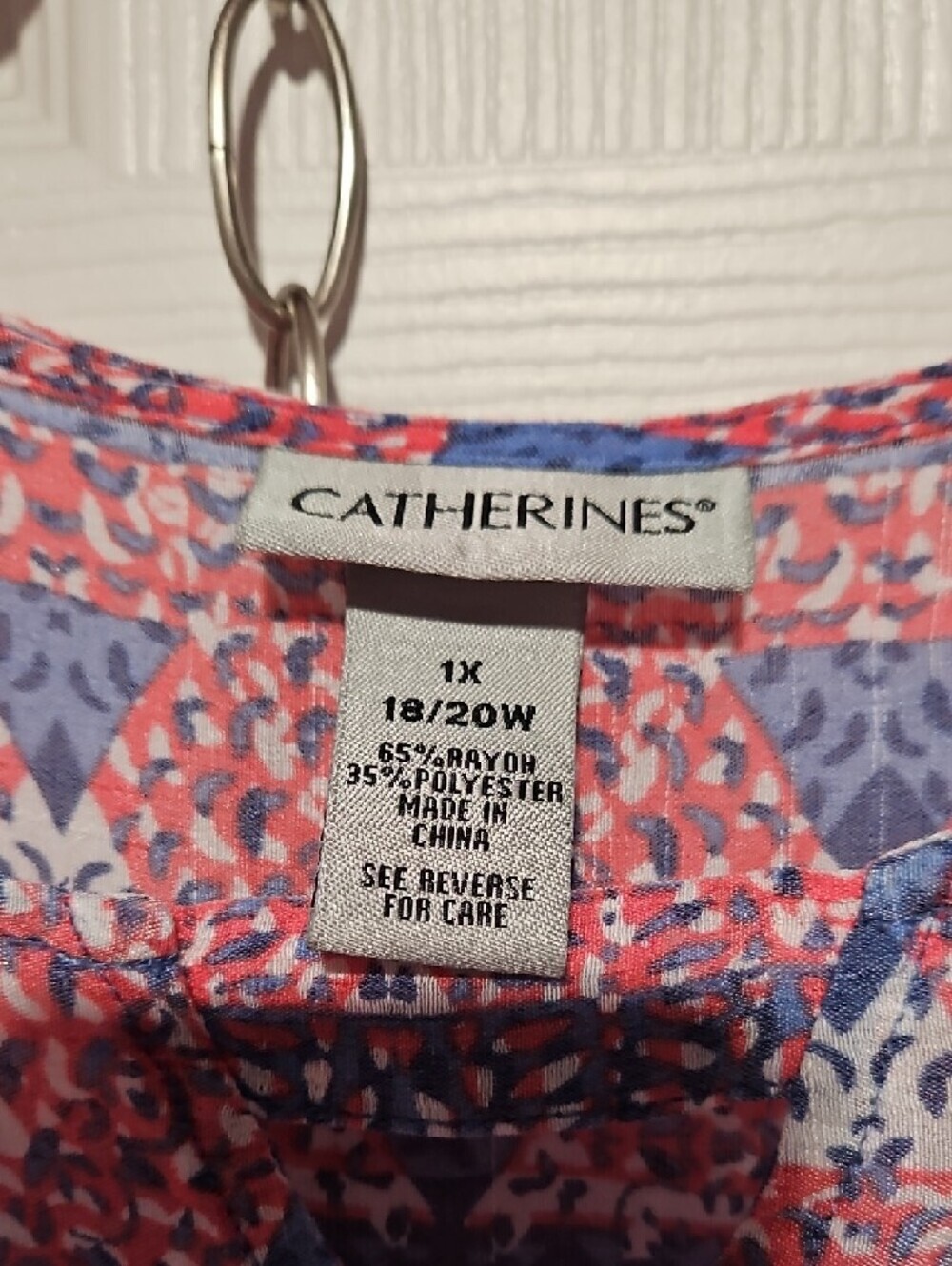 Catherines Pink & Blue Patterned Peasant Blouse - Picture 2 of 5